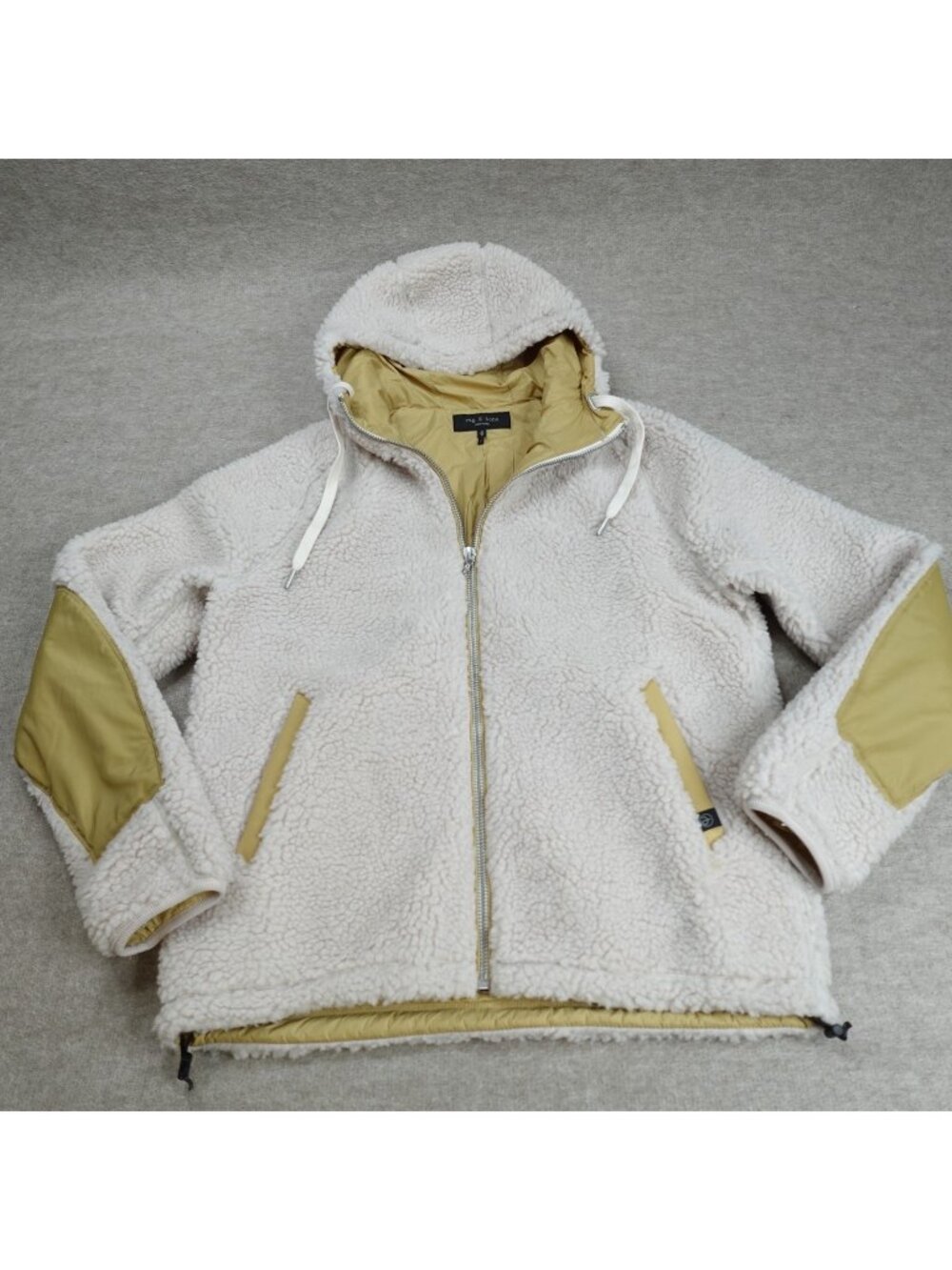 Rag & Bone Mens Jacket Medium Beige Tactic High Pile Fleece Full Zip Hoodie